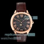 Swiss Clone Cartier Drive de Cartier Rose Gold Moon Phase Watch with Black Dial 